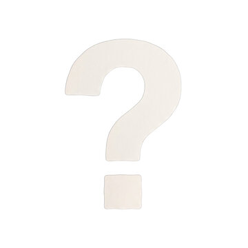 Large white question mark symbol with soft light and shadow on a plain background for conceptual use Isolated on transparent background