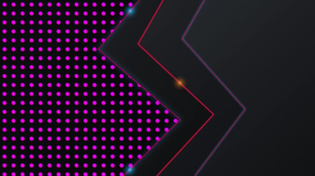Abstract neon zigzag lines and pink dot pattern on dark background futuristic digital motion
