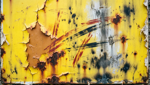 Distressed yellow metal texture with claw scratches and rusty stains / Textura de metal amarillo desgastado con ara&ntilde;azos de garras y manchas de &oacute;xido. 2