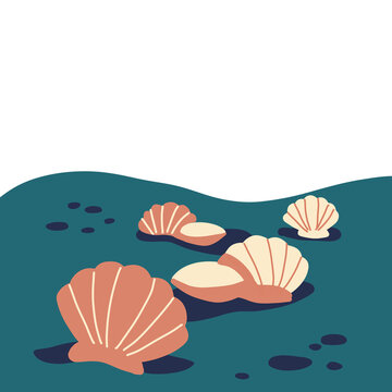 Underwater Seabed with Seashells Vector Illustration