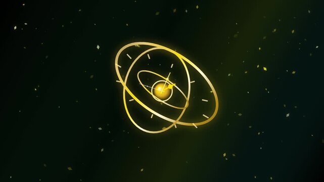 Golden Orbiting Clock Dial Pendulum Midnight Countdown Motion Loop Video