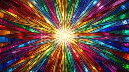 Obraz premium Dazzling multi-colored starburst stained glass with bright center