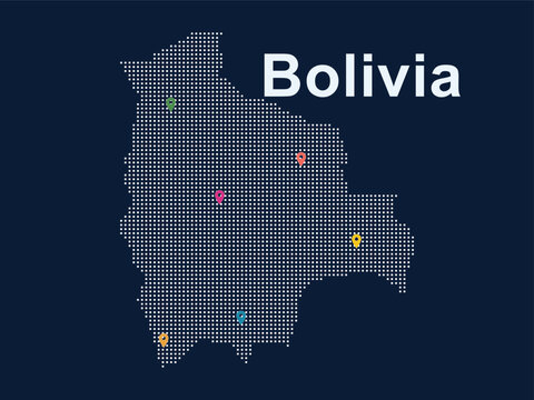 Bolivia dotted map with location markers