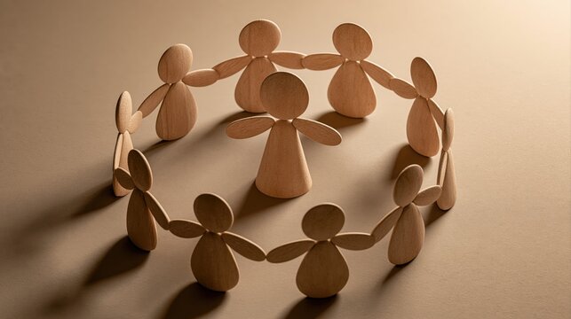 Servant leadership concept with wooden figurines in a circle