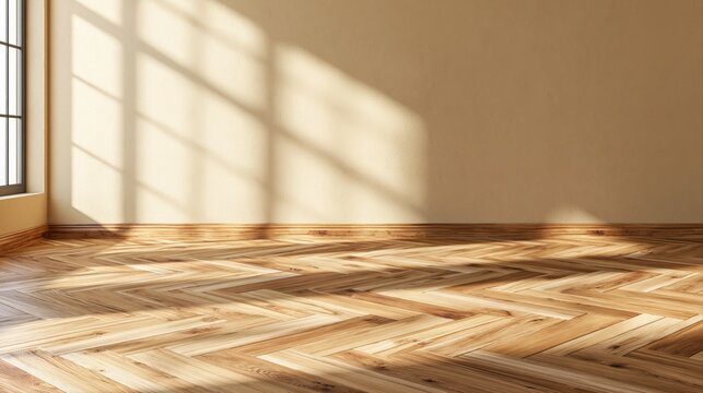 Wide plank herringbone oak floor with flat warm sand colored tones