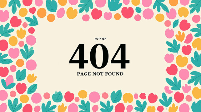 Colorful 404 error page design with floral border showcasing vibrant hues.