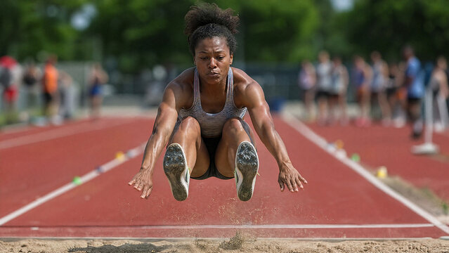 Athlete in Long Jump Action