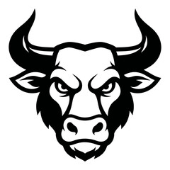 Obraz premium Angry bull head illustration with sharp horns and intense gaze
