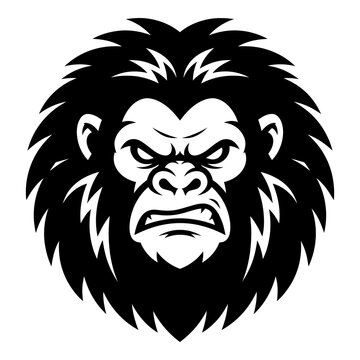 Furious gorilla face close-up black vector illustration