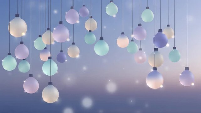 吊り下げられたカラフルなオーナメントボールと光る粒子の背景動画