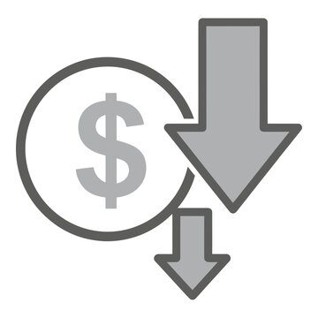 Dollar sign with downward arrows indicating financial loss or decrease
