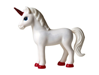 Obraz premium Cute white unicorn toy figure isolated on transparent or white background, png