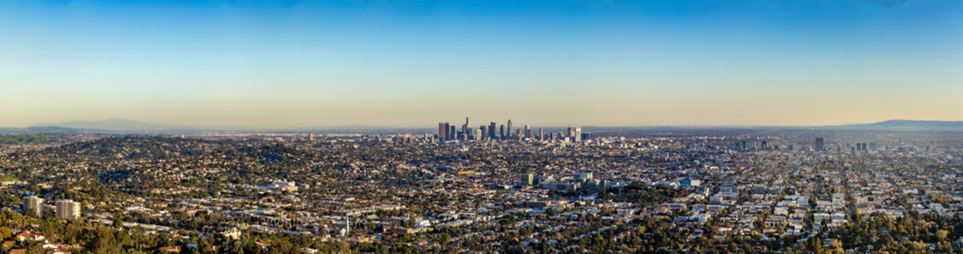 skyline of los angeles with view to downtown with skyscraper