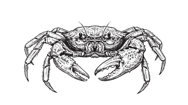 Vintage crab illustration, hand drawn seafood vector, detailed crustacean sketch for restaurant menus and nautical decor