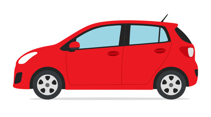 Fototapeta premium Compact Red City Car Hatchback, Flat Vector Illustration with Bold Solid Colors on Clean White Background, Modern Urban Transportation Vehicle Design - professional high