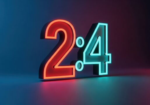 Neon digital numbers twenty four glowing