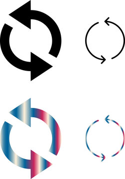Set of circular arrows and reload rotation symbols in multiple color styles