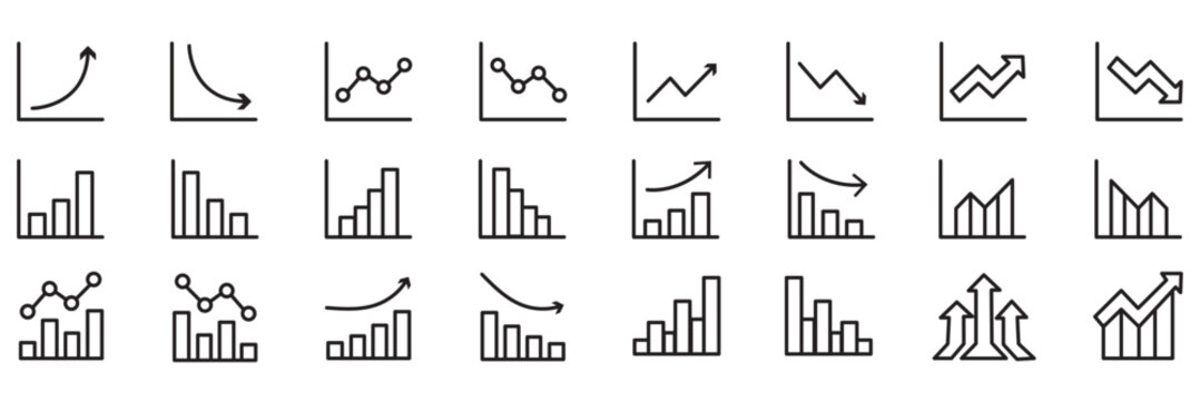 Line icons about increase and decrease. Contains such icons as stock market, profit, launch and more. Editable vector