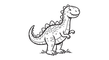 Cute dinosaur coloring page for kids, friendly cartoon stegosaurus vector illustration, black and white prehistoric animal line art © Naveed