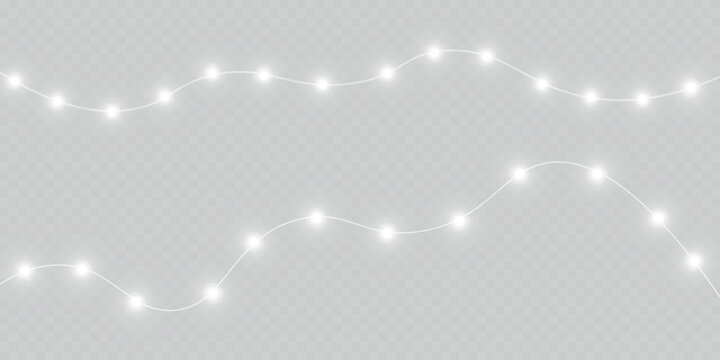 PNG Christmas LED bulbs glowing softly along a thin decorative cable. Golden illumination creates an elegant holiday atmosphere. Great for seasonal artwork