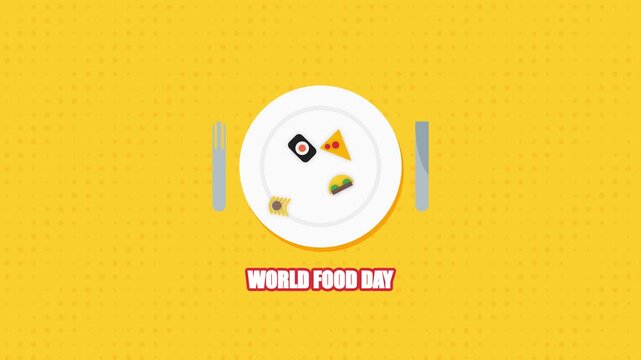 World Food Day Illustration with Assorted Meal Icons on a Plate