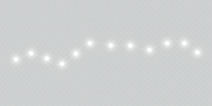 PNG Christmas LED bulbs glowing softly along a thin decorative cable. Golden illumination creates an elegant holiday atmosphere. Great for seasonal artwork
