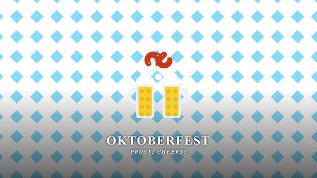 Oktoberfest Beer Mug Toast with Pretzel Graphic on Diamond Background