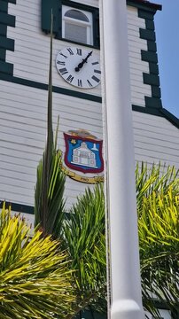 Vertical View of Sint Maarten Courthouse, Landmark of Caribbean Island on Hot Sunny Day