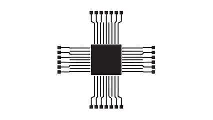 Obraz premium Abstract Microchip Icon with Radiating Pins Forming a Cross, Symbolizing Connectivity