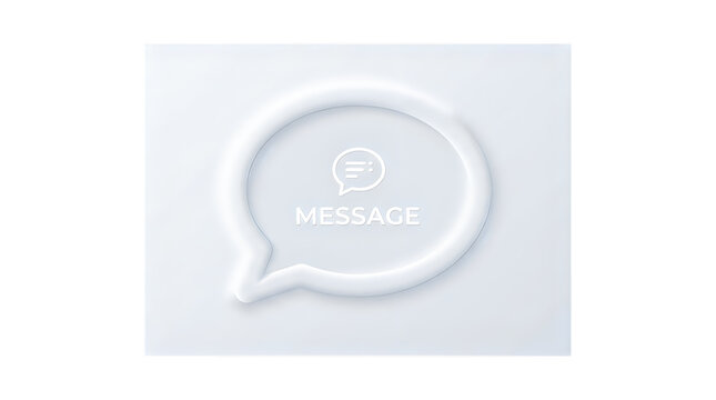 White 3D Speech Bubble Icon with Message Text Isolated on White Background