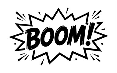 Comic book style speech bubble with the word boom written in bold black hand drawn lettering © MD ABDUL AJIJ