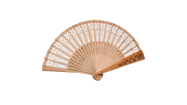 Traditional wooden folding hand fan isolated on transparent background elegant oriental accessory element
