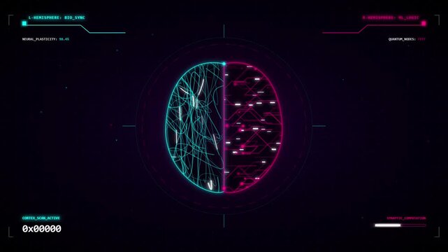 Futuristic Human Brain Interface Neural Network Digital Display