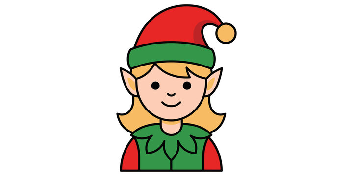 Cartoon elf girl wearing a red hat and green outfit on a transparent background, suitable for Christmas illustrations and holiday designs.