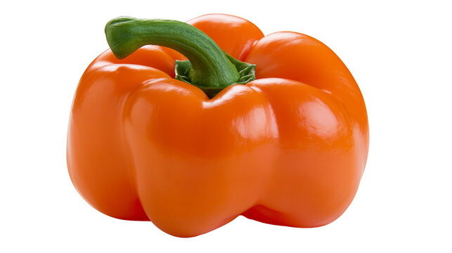 Fresh vibrant orange bell pepper with green stem