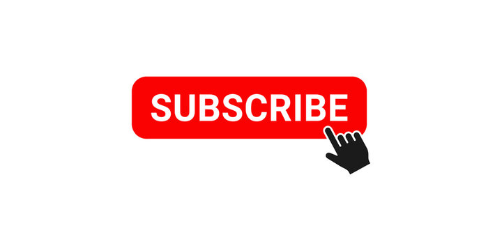 Red rectangular subscribe button with white text and a black clicking hand cursor.