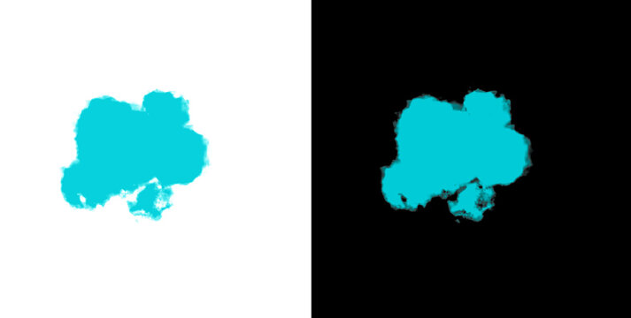 Cyan blue cloud brush paint stroke isolated on transparent background for creative graphic design projects.