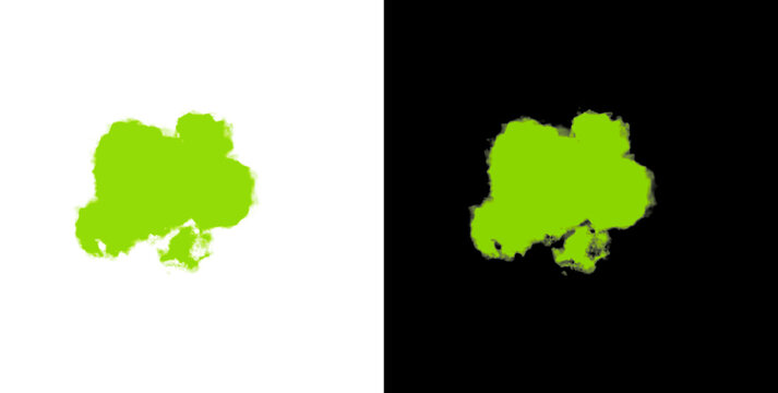Lime green cloud brush paint stroke isolated on transparent background for creative graphic design projects.