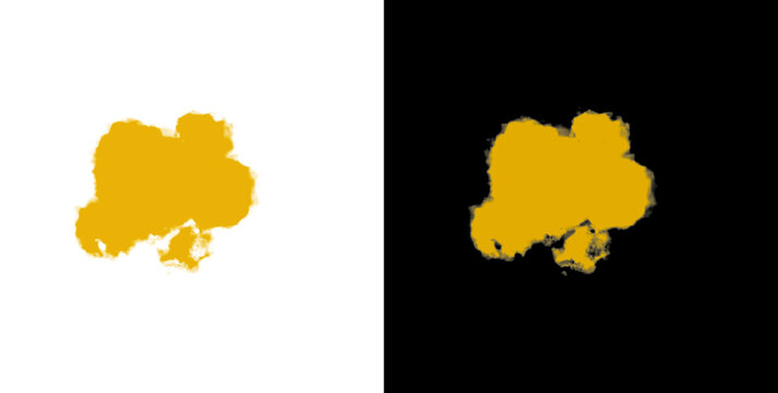 Bright yellow orange cloud brush paint stroke isolated on transparent background for creative graphic design projects.