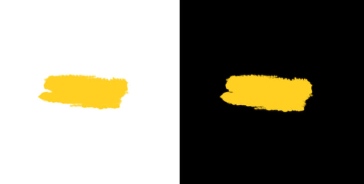 Golden yellow horizontal paint stroke isolated on transparent background for creative graphic design projects.