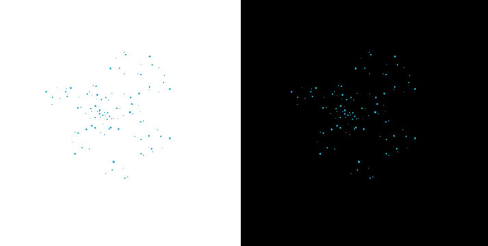Vibrant cyan blue ink splash droplets isolated on transparent background perfect for modern dynamic technology graphics.