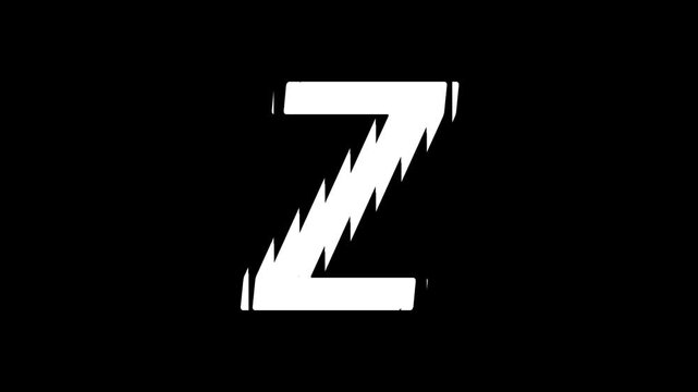 White Letter Z Glitch Animation on Black Background, Abstract Typography Motion Graphic
