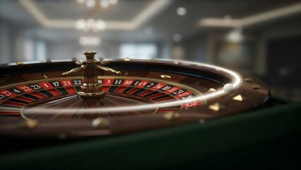 Obraz premium Close-up of a Roulette Wheel on a Casino Table with Background Lighting