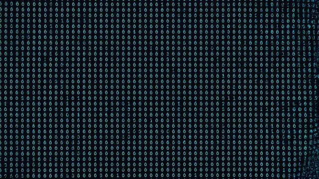 Binary Code Transforming into Number Six in Dark Digital Data Field