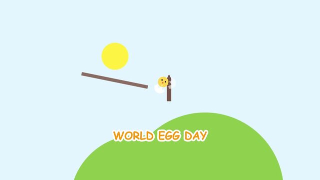 Cartoon Chick Hatching from Egg on a Seesaw Concept Illustration