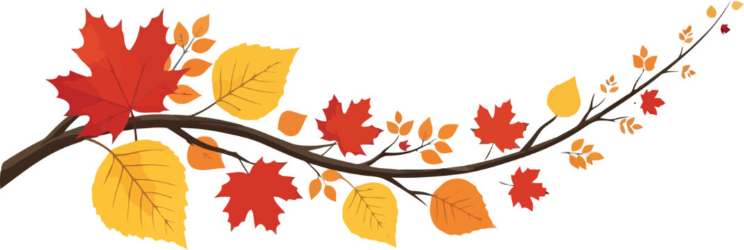 Colorful autumn tree branch with vibrant red and yellow maple leaves in a seasonal design