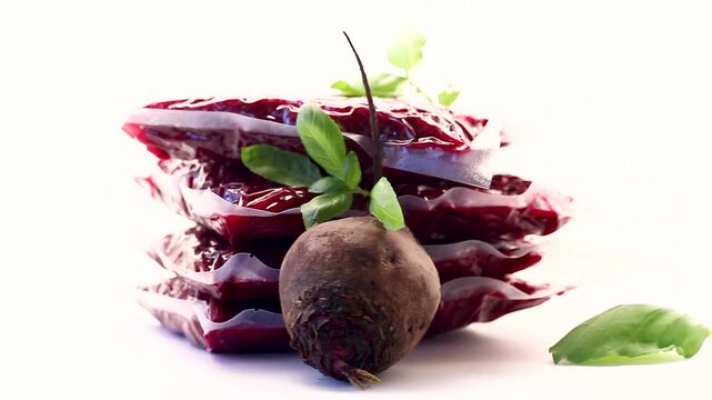 Grated beet in sealed bags prepared for winter food storage