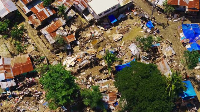 Drone view shows residents rebuilding homes after typhoon in Talisay Cebu