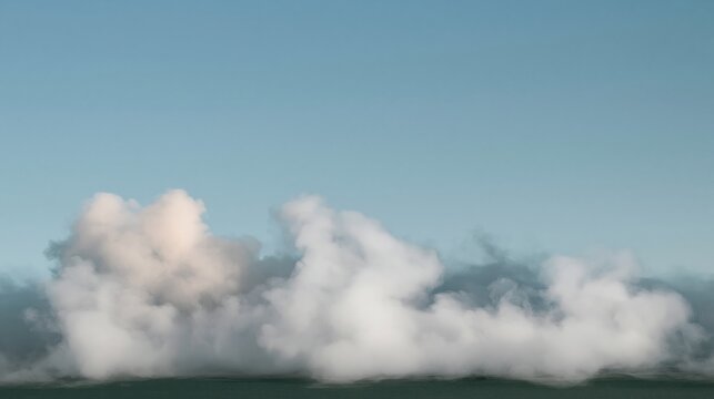Low bank of realistic white mist rolling across a dark green field, featuring soft wispy textures and copy space for ethereal design