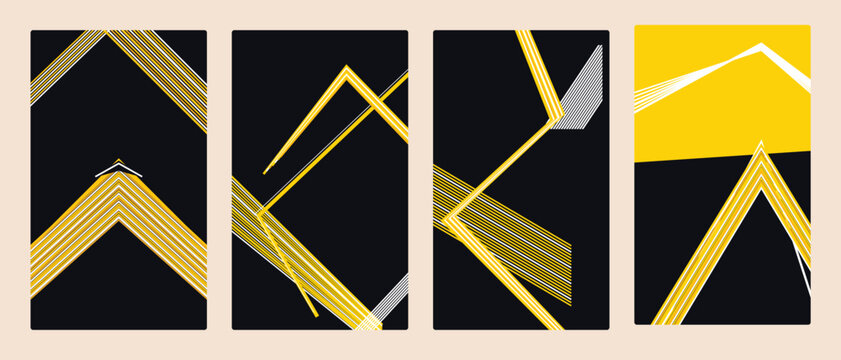 Bold Abstract Geometric Patterns with Yellow and Black Lines on Dark Background - Modern Minimalist